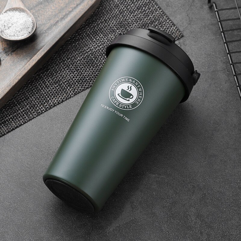 12 Colors 500ml Coffee Thermos Cup Stainless Steel Thermos Mug Vacuum Flask Coffee Cups Travel Mug Hydro Flask Water Bottle: Army Green