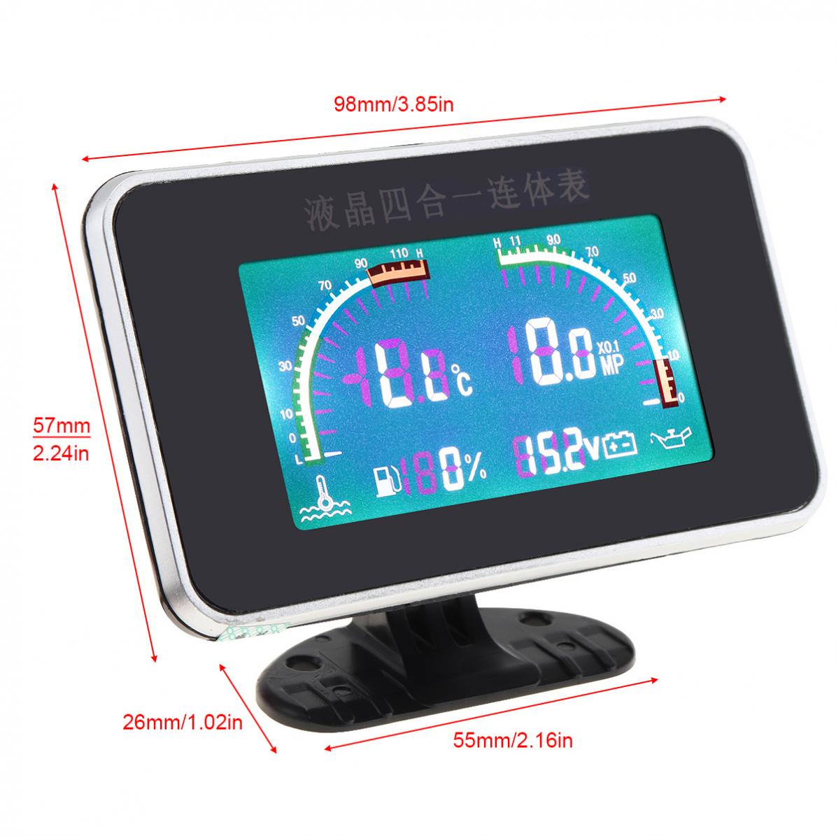 Universal 12v surrande 4 in 1 bil lcd digital voltmätare + vattentempmätare + oljetrycksmätare + bränslemätare med sensor