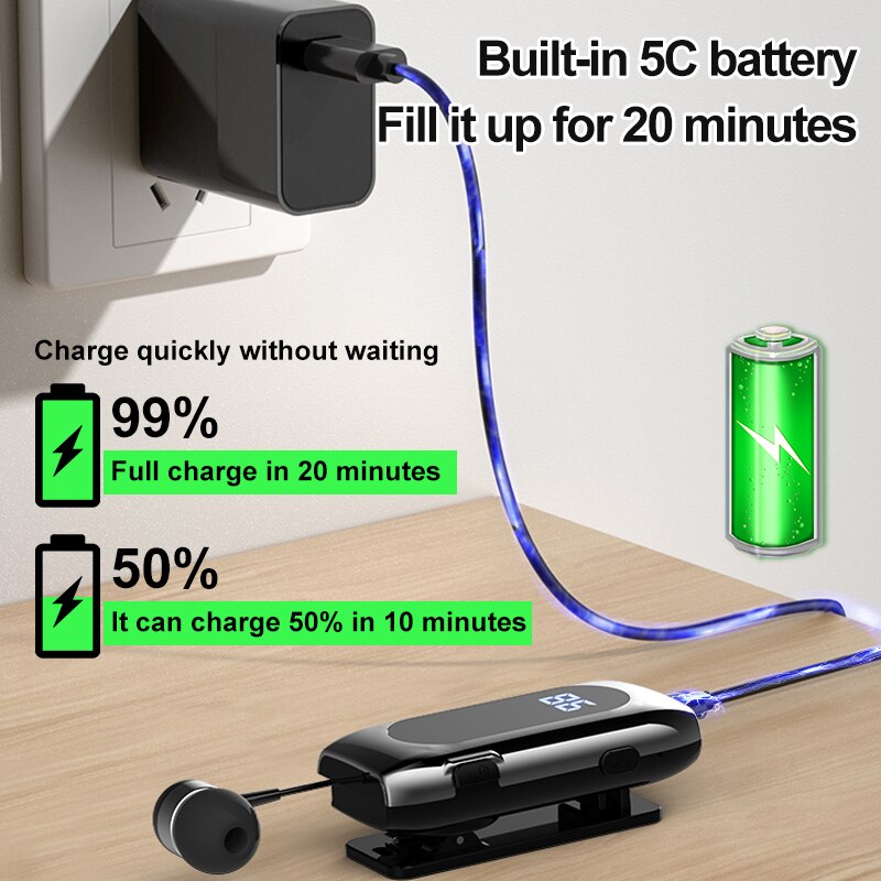 K55 Lavalier Business Bluetooth 5.2 Headphone Talk/Music Time 20 Hours,LED Digital Display,Noice Cancelling Wireless Earphones