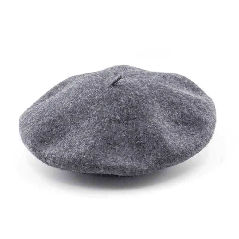 Kvinder uldfilt baret varm fransk klassisk beanie slouch baskisk ensfarvet dame kunstner hat kasket tam multi farver: Lynggrå