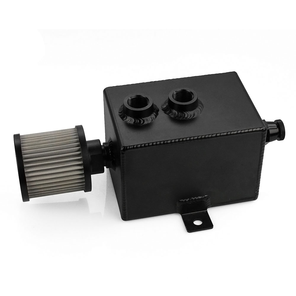 2L Universal Car Aluminum Oil Catch Tank Silver Black Fuel Tanks With Breather &amp; Filter Drain Tap 2LT Baffled RS-OCC010: black