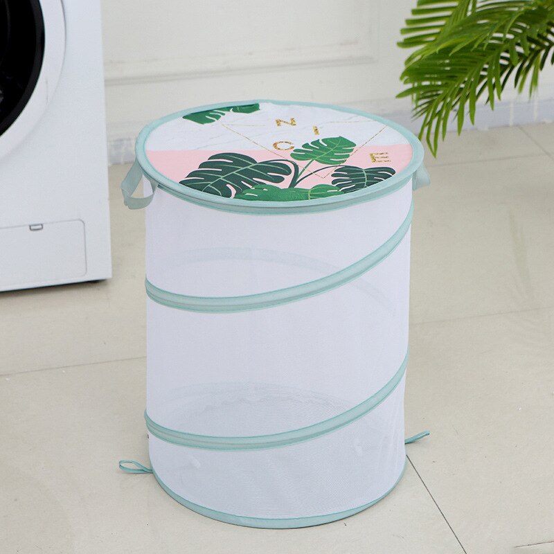 Nordic Style Folding Laundry Basket Waterproof Cloth Bucket Mesh Storage Basket Bin Toy Basket Bucket Organizer Large Capacity: leaves