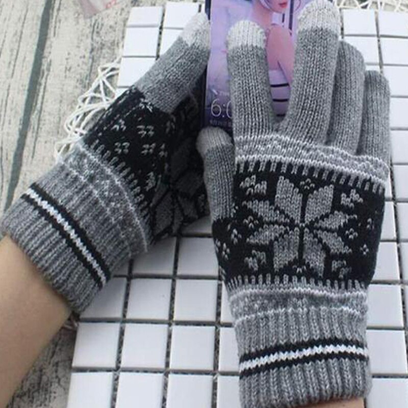 Vinter unisex plus fløjl plus tyk hold varm strikket touch screen handsker kvinder