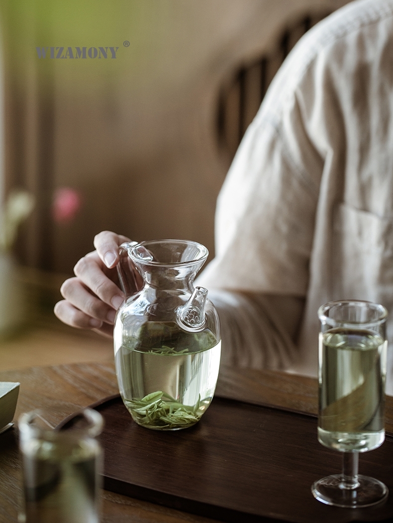 WIZAMONY-TETERA de té verde de vidrio, resistente a altas temperaturas, maceta de estilo japonés, soporte, trompeta, Song pot, taza de feria