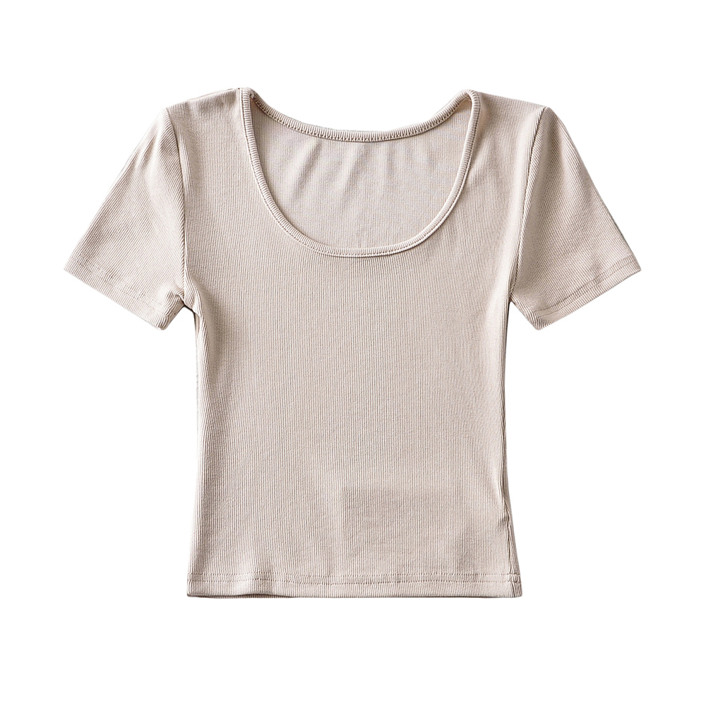 Bradely Michelle Casual Summer Woman Slim Fit T-shirt Tight Short-Sleeve O-neck Tee Crop Tops: S / creamy-white