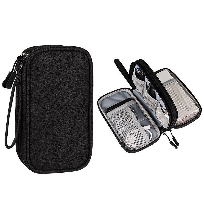 Draagbare Reis Digitale Product Opbergtas Organizer Multi-Layer Headset Kabeltas Opladen Schat Usb Datakabel Tas: Blauw