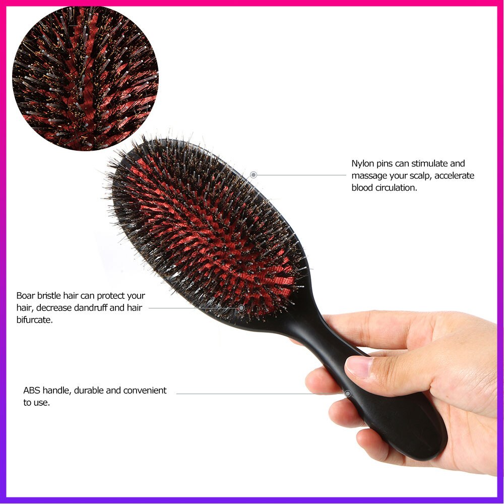 Cepillo de pelo para belleza, cepillo de pelo para masaje del cuero cabelludo, peine ovalado, peine de paleta antiestática, Herramienta de Peinado cerdas de jabalí y cepillo de pelo de nailon