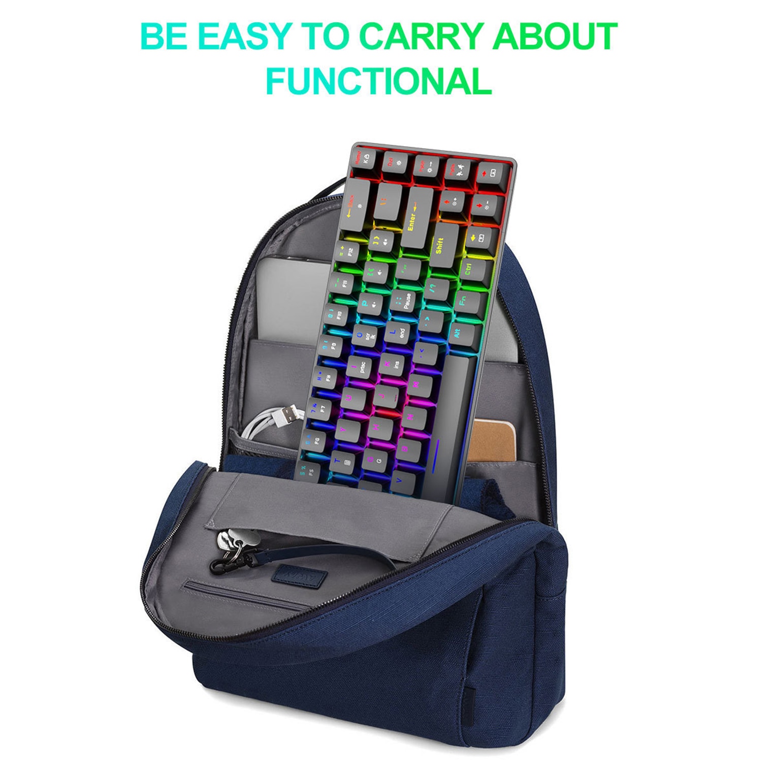 Teclado mecánico para videojuegos RGB, teclado pequeño con cable de 68 teclas, retroiluminación LED, interruptor rojo y azul para Gamer, ordenador portátil y PC