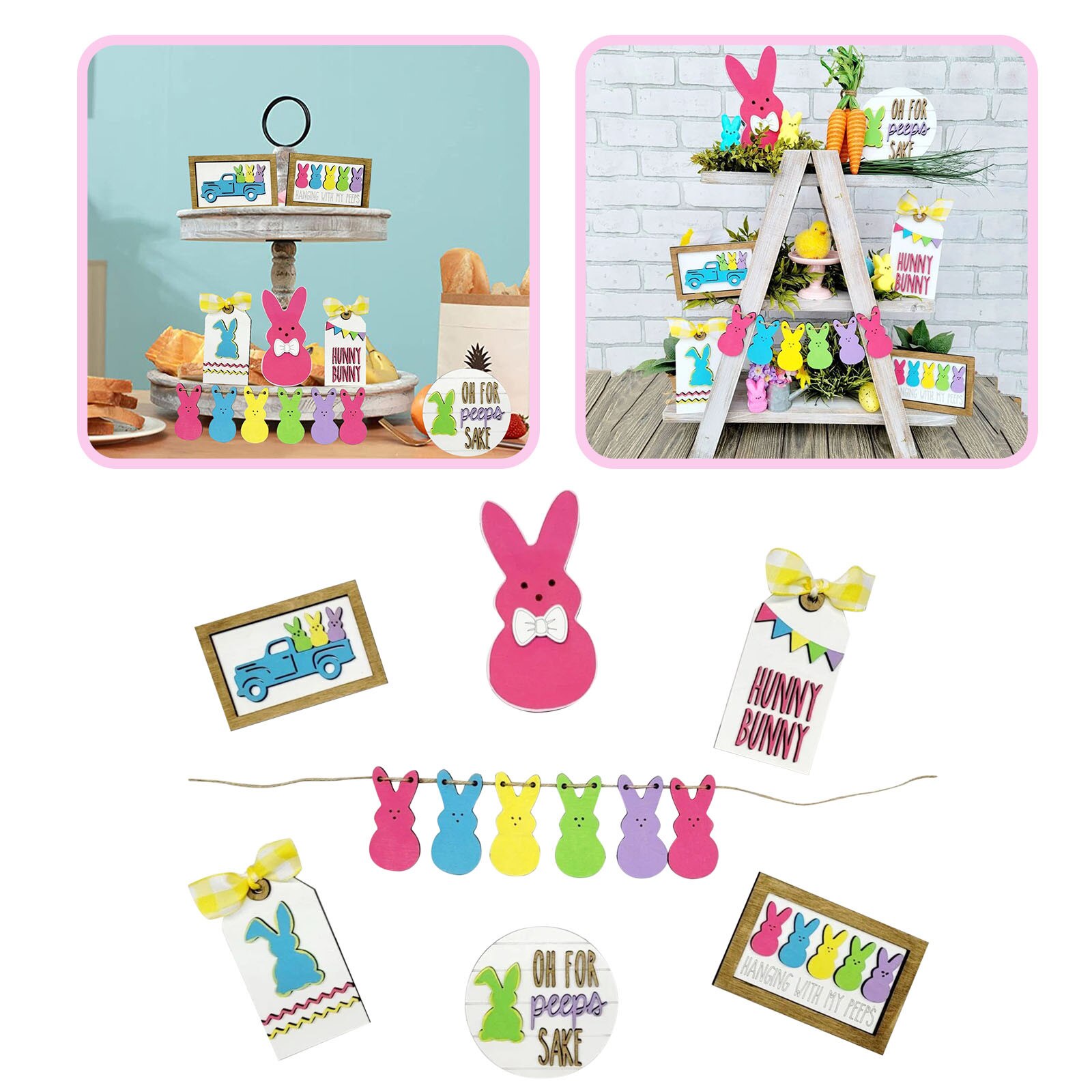 12 Stks/set 2022 Leuke Pasen Konijn Decoraties Rustieke Tiered Lade Items Decoraties Voor Thuis Tafel Huis Kamer Levert