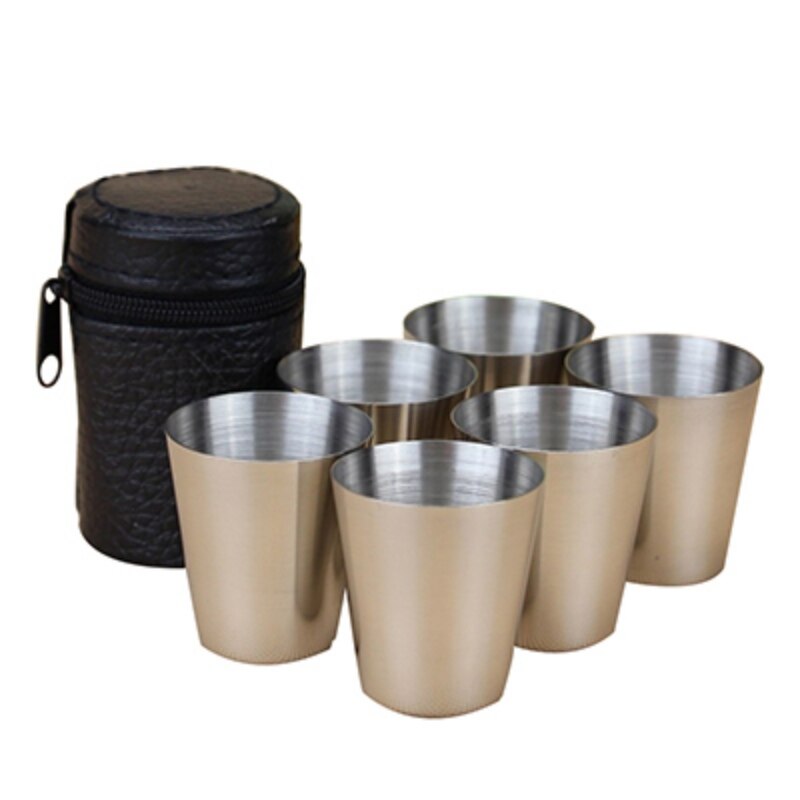 4/6Pcs/Set Travel Outdoor Practical Stainless Steel Cups Shots Set Glasses For Whisky Wine 30ml Portable Set With Case Ideal