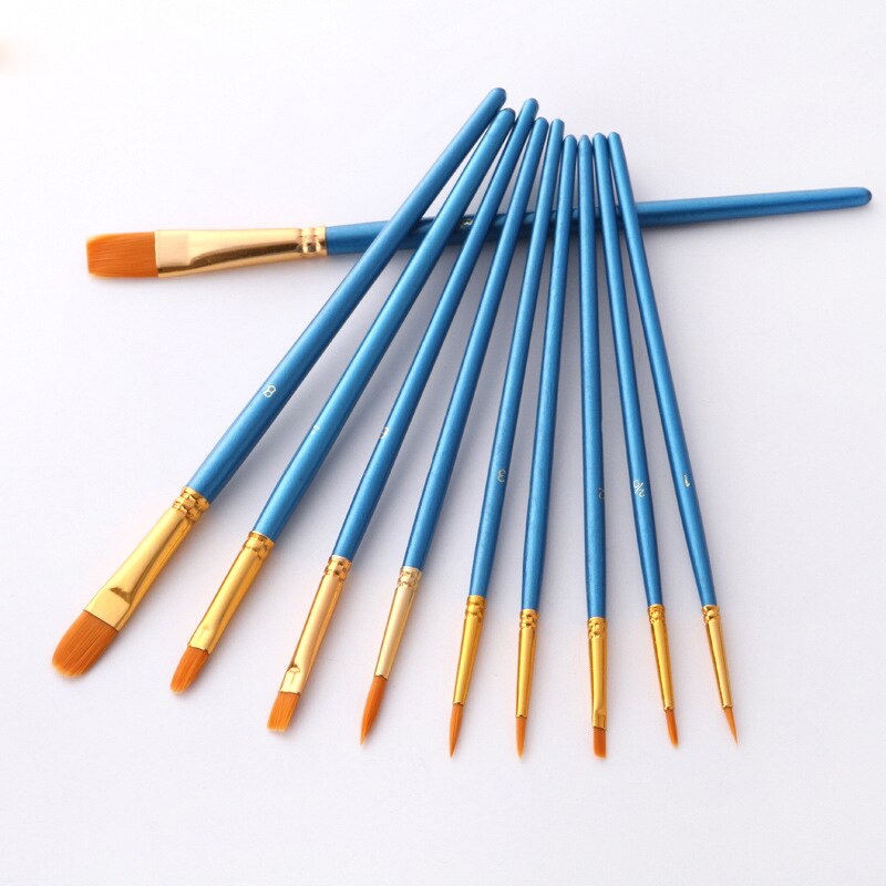 10 unids/set pinceles de pintura por números pinceles de acuarela Gouache pinceles diferentes formas punta redonda puntiaguda pincel de nailon para pintar el cabello