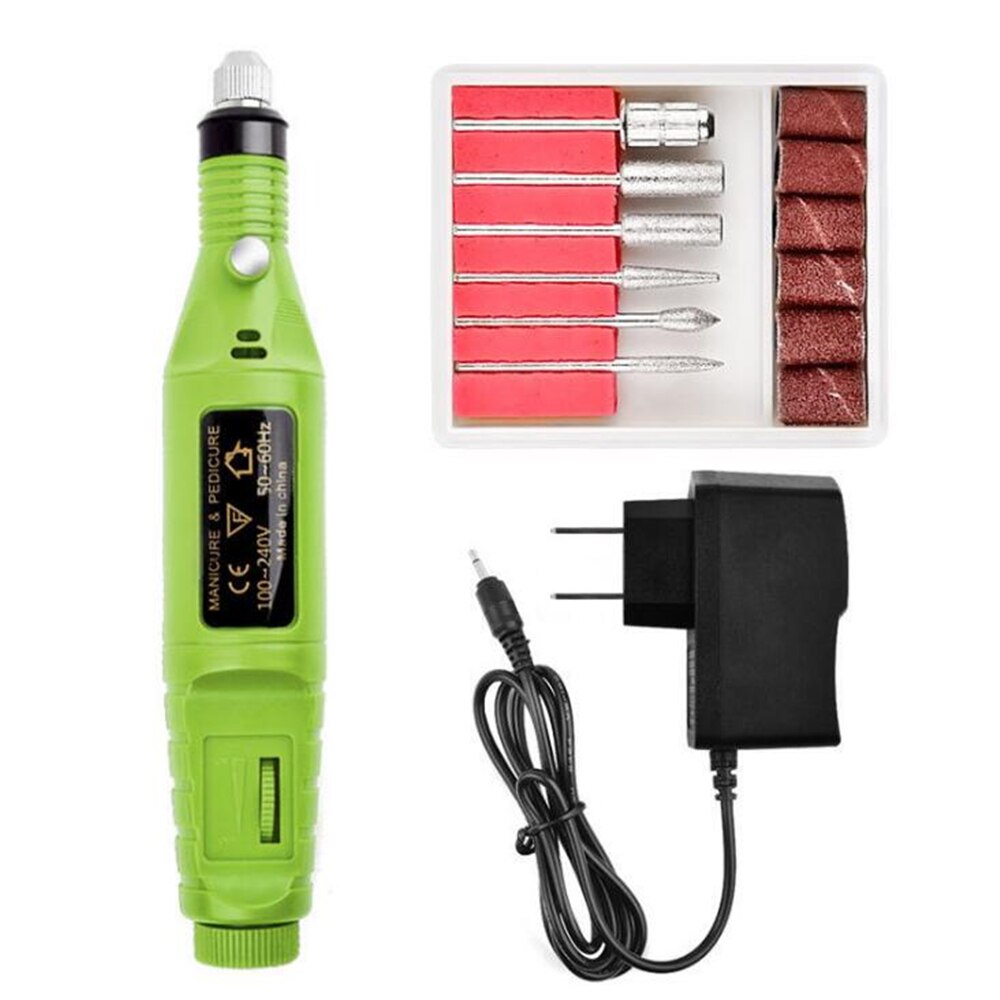 électrique perceuse à ongles Machine manucure Machine pédicure perceuse ensemble lime à ongles meuleuse polisseuse Nail Art équipement outils: US plug Green