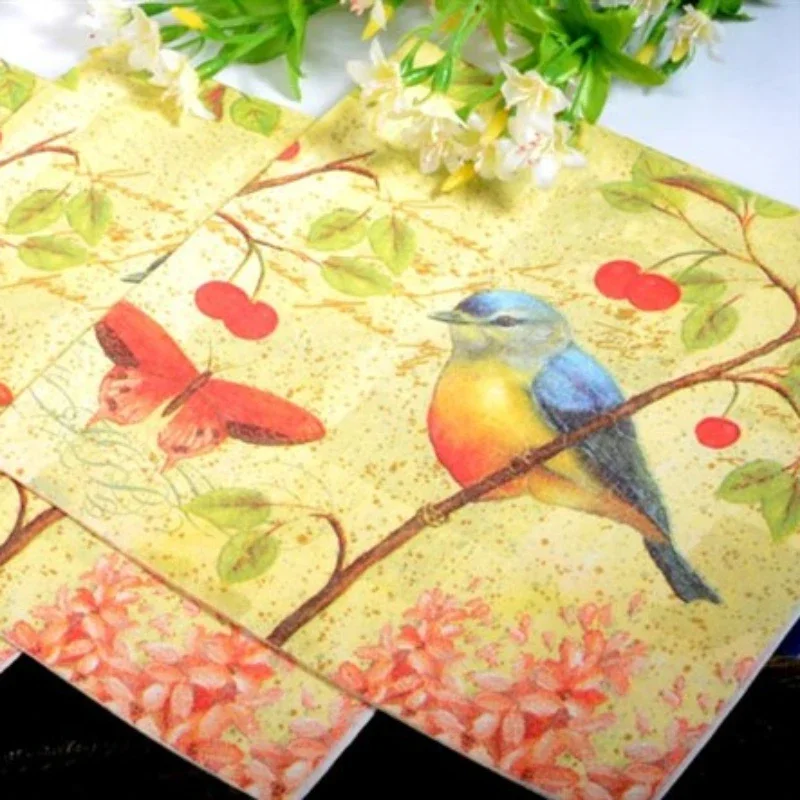 10/20 teile/beutel kreative Serviette drucken bunte Papiers erviette Karikatur Elster Spatz Vogel Hochzeit Mund Stoff Papier Tischset 33cm