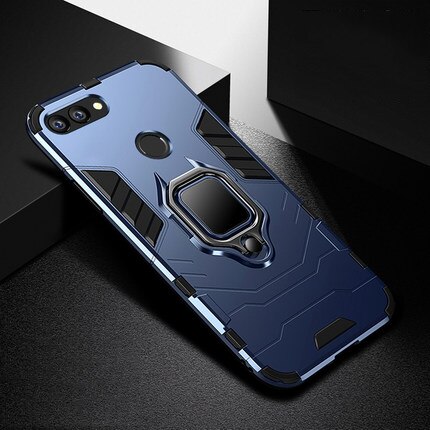 Luxo Caso Armadura À Prova de Choque Para Huawei Honor 7A Pro Com Suporte de Silicone TPU + PC Tampa Traseira Acessório Para Honor7A pro 5.7 de polegada: Navy Blue / Case Only