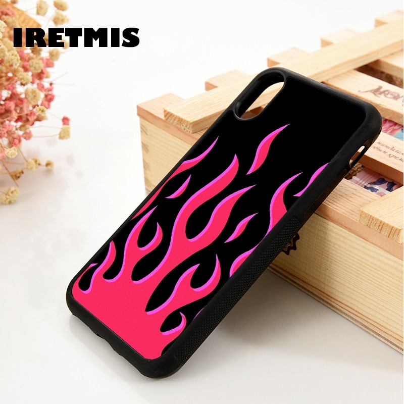 Iretmis 5 5S SE 6 6S Soft TPU Silicone Rubber phone case cover for iPhone 7 8 plus X Xs 11 Pro Max XR Red Flames