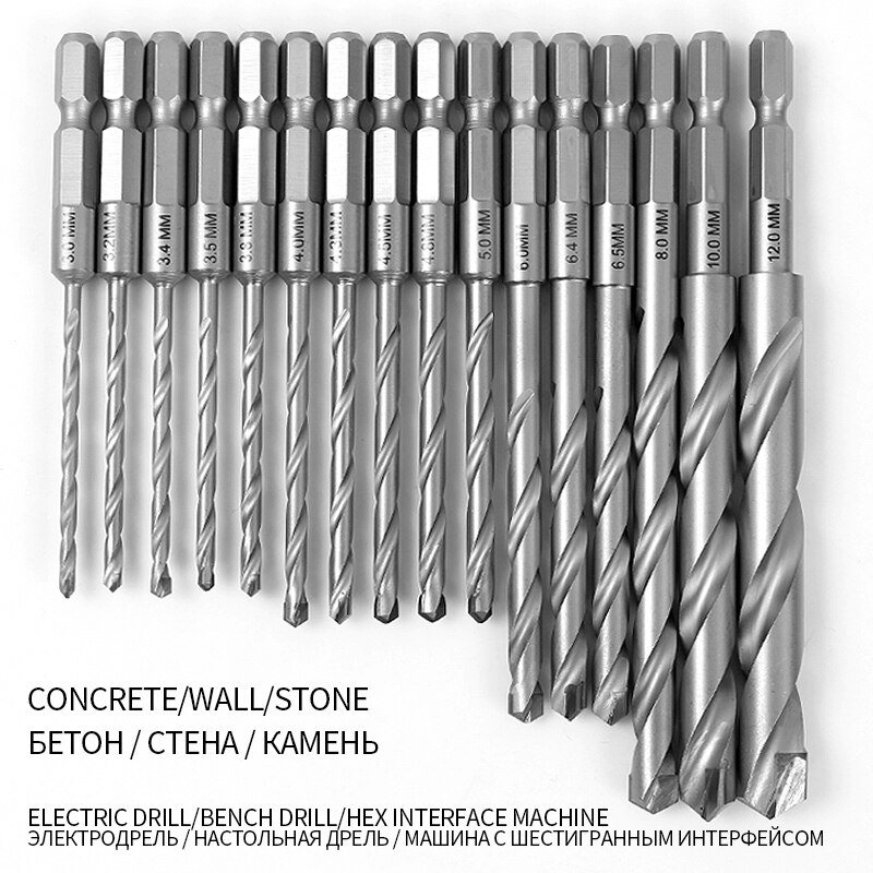 Hexagonal shank cement drilled carbide tile cement ceramic wall hexagonal shank Special drill for concrete brick wall bit6-12mm