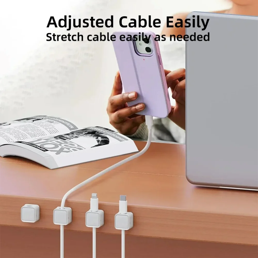 1/6/12PCS Cable Organizer Holder Magnetic Cable Smooth Adjustable Cord Holder Under Desk Cable Management Wire Keeper Car Clips