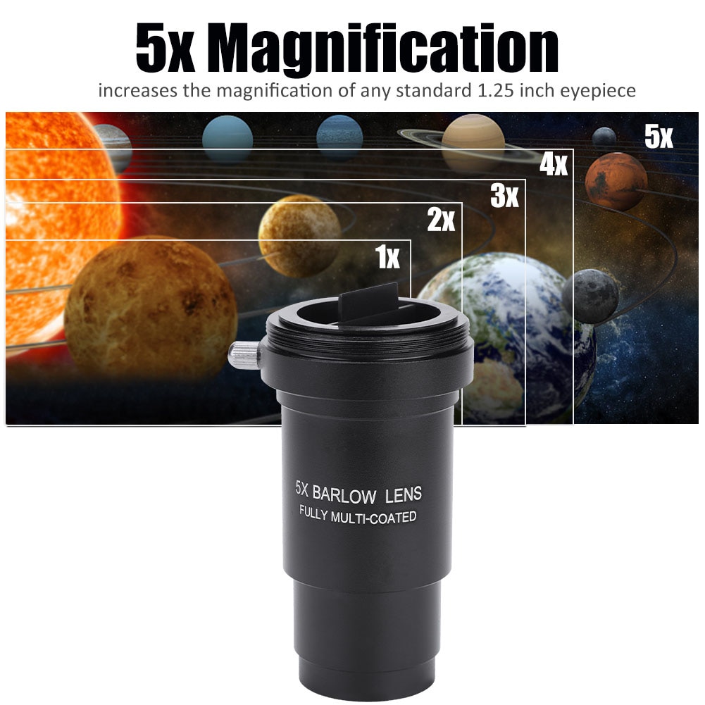 Lente Di Barlow 5X Con Filettatura M42 Per Telescopi 1.25", Multi-rivestita, In Alluminio CNC