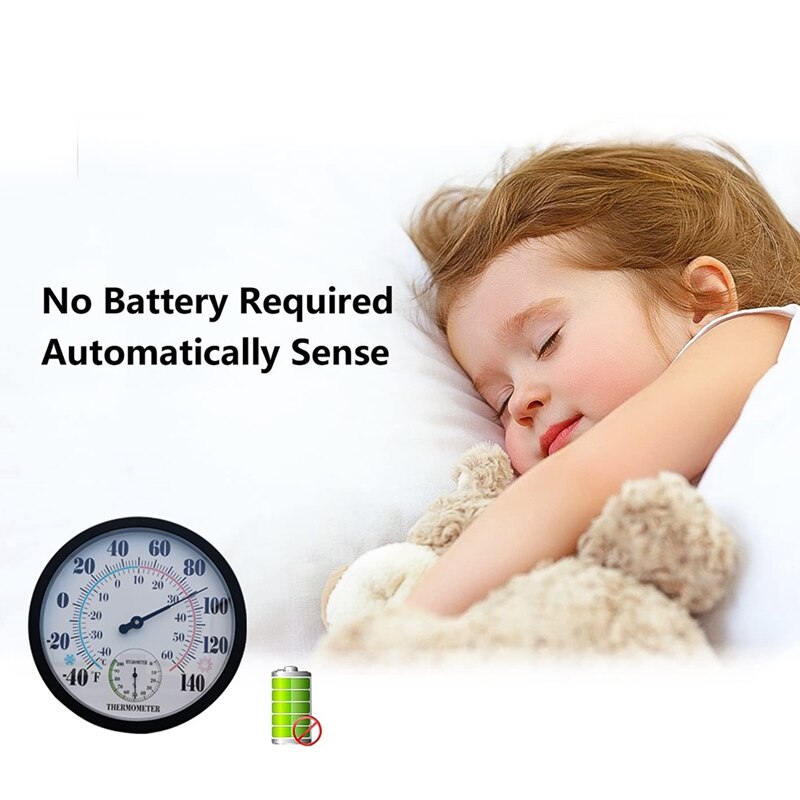 Indoor Outdoor Thermometer Garden Wall Patio Weather Thermometer Hygrometer, Large Number 10 In Diameter