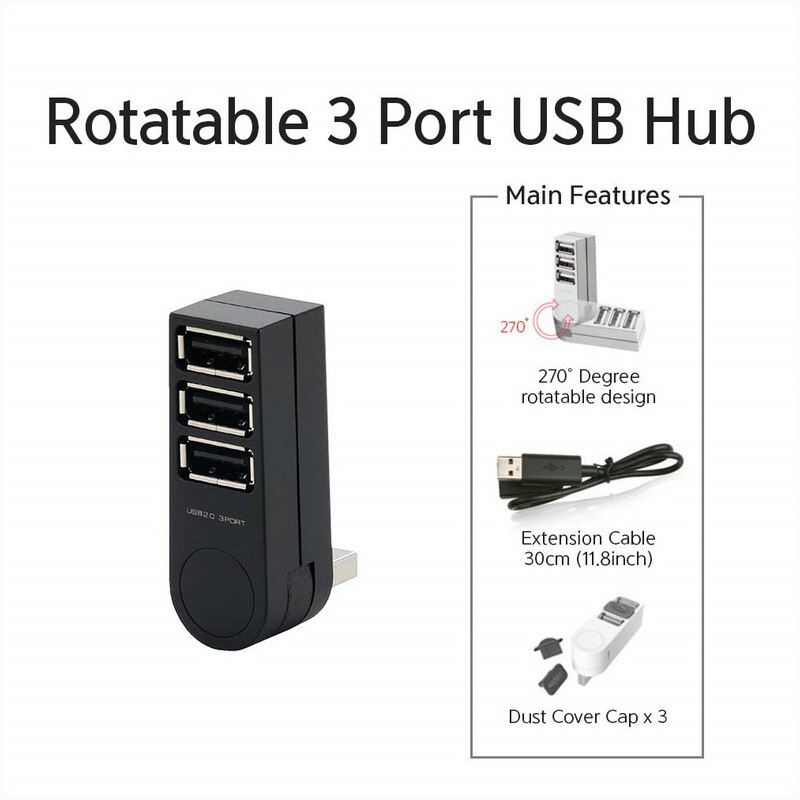 1PC USB 2.0 Three-port Hub 7-character Rotating HUB Three-port Multi-function Extender USB Three-port Splitter For Computer