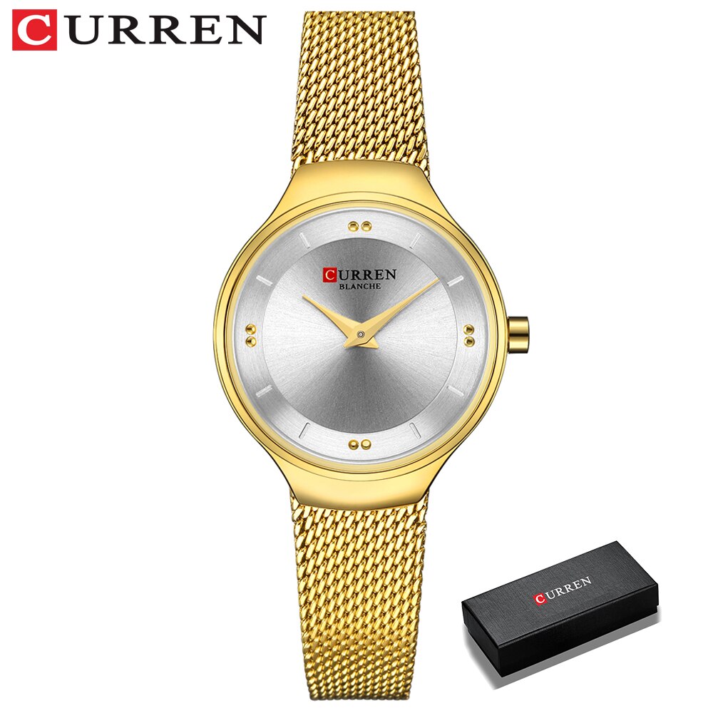 Elegante Vrouwen Horloges Curren Quartz Roestvrij Staal Mesh Horloge Vrouwelijke Eenvoudige Horloge Voor Dames Klok Reloj Mujer: gold white box