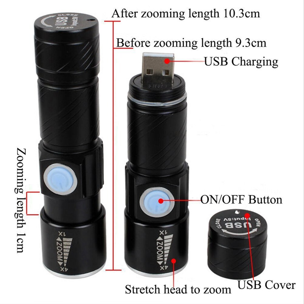 Latarka USB wyróżnij poręczny potężny doprowadziło 3 tryby mini latarka wodoodporna regulacja wiązki światła latarka Usb ładowanie światła nowość