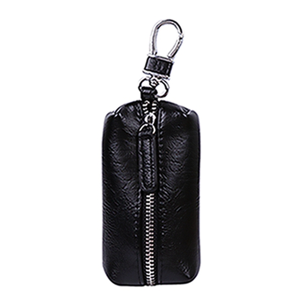 Mænd kvinder læder bil nøglering pung tegnebog holder nøglering taske håndtaske mønt pung mini solid lynlås: Sort
