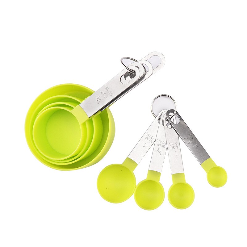 Juego de cucharas medidoras para hornear, juego de tazas medidoras con mango de acero inoxidable, herramientas de medición para té y café, accesorios de cocina, 8 unids/set: 8pcs Green