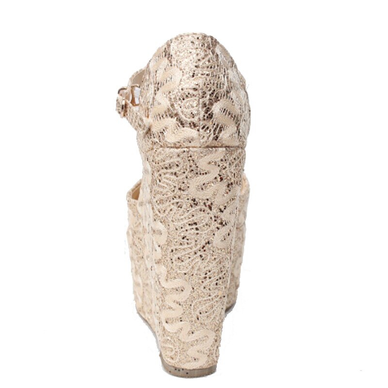 Zomerse kant bruiloft feest schoenen dames sandalen 15 cm hoge hakken sandalen dames open teen platform wedge pumps dames wsh 2597