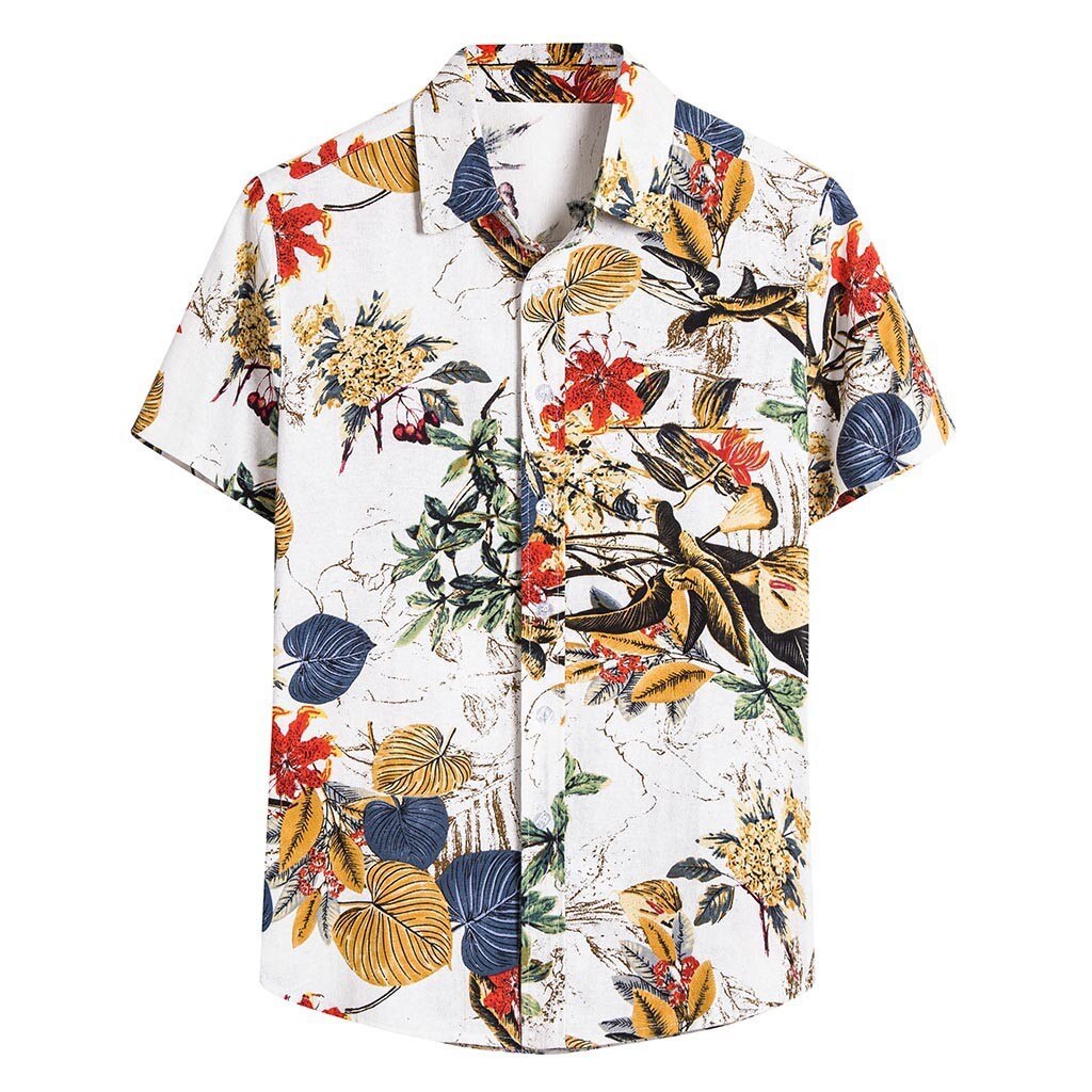 Mannen Mode Toevallige Etnische Korte Mouwen Casual Katoen Linnen Afdrukken Hawaiian Shirt Blouse Party Shirts Tops Camisas Para Hombr: L