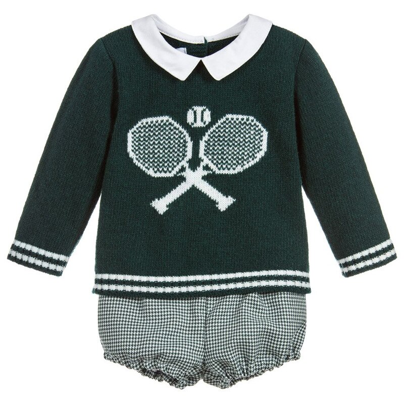 Baby Jungen Spanisch Boutique Kleidung einstellen freundlicher Langarm Gestrickte zur Seite fahren + Kurze Hosen Kleinkind Herbst Winter Kleidung: 9m