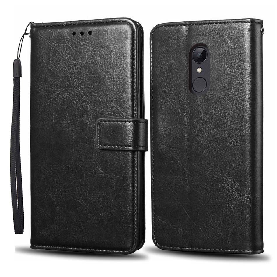 Funda de cuero con tapa para Xiaomi Redmi 5 xiomi redmi 5 Plus, Funda de silicona magnética tipo billetera para Xiaomi Redmi 5, Funda de teléfono: Style 1 Black / For Redmi 5 Plus