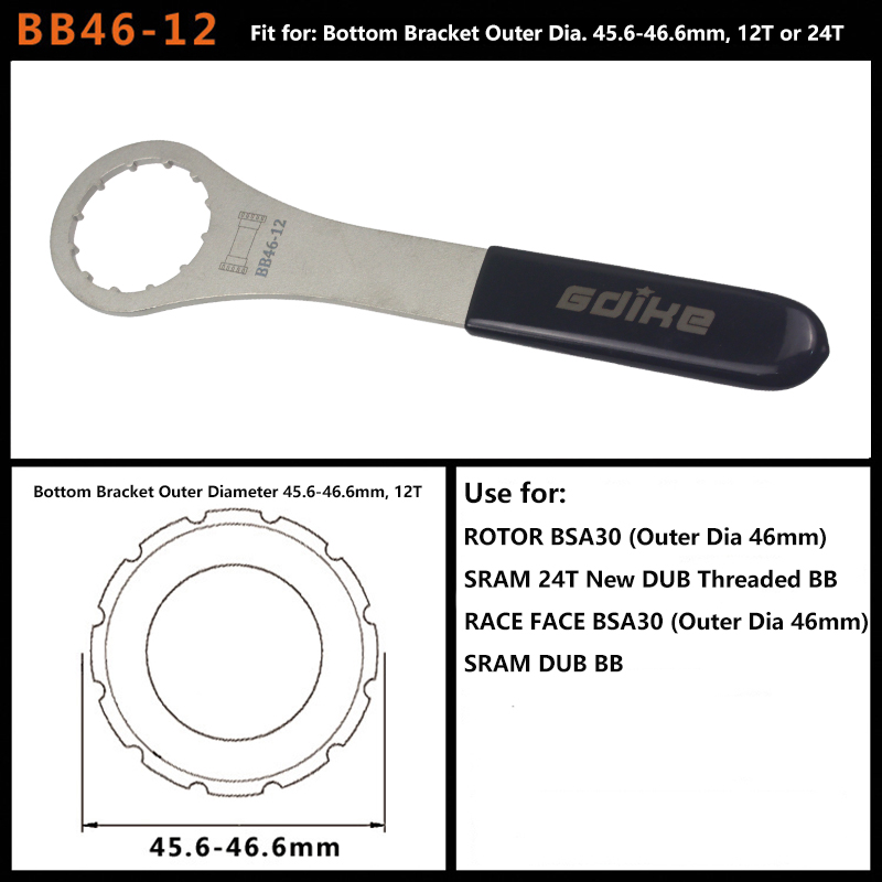 Onderste Beugel Tool Multi-Size 12T 16T 24T Bb Sleutel 39-52Mm Fiets Gereedschap Voor Sram Bsa Fsa Dub Mtb Weg Fiets Reparatie Tools: Black
