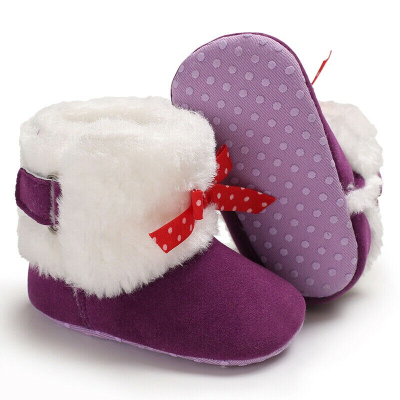 Carino infante Appena nato Del bambino Delle Ragazze Addensare Cachemire di Inverno Della Peluche Stivali Da Neve Bowknot Caldo casuale Scarpe Rosa viola Bianco 0-18M