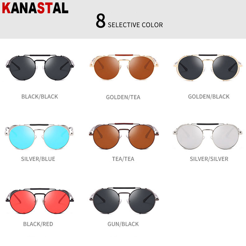 Retro Round Steampunk Sunglasses Men Women UV Side Shield Glasses Metal Frame Gothic Mirror Lens Sun Glasses