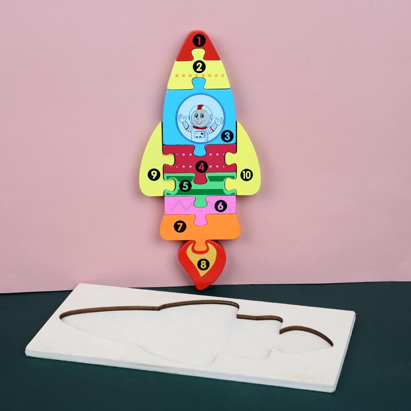 Baby Kids Houten Dier Verkeer Puzzel Vroeg Leren Educatief Speelgoed Voor Kinderen Brain Teaser Puzzel 3D Speelgoed: Rocket