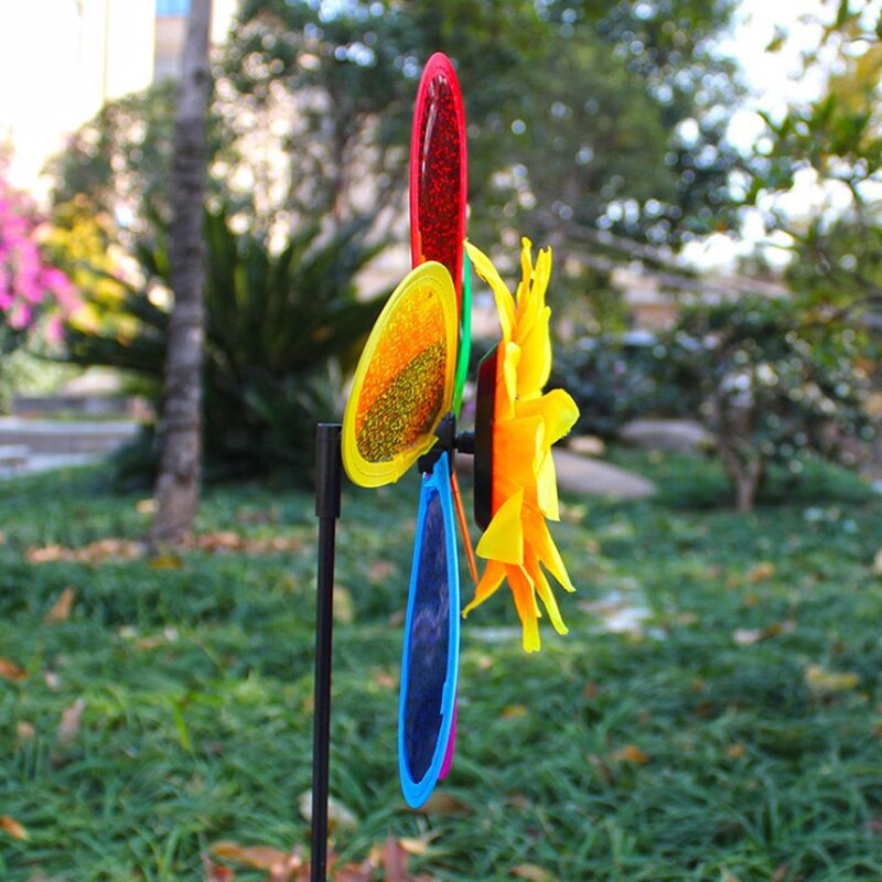10Pcs Kleurrijke Regenboog Zon Bloem Spinner Wind Windmolen Tuin Yard Outdoor Decor Willekeurige Kleur Kids