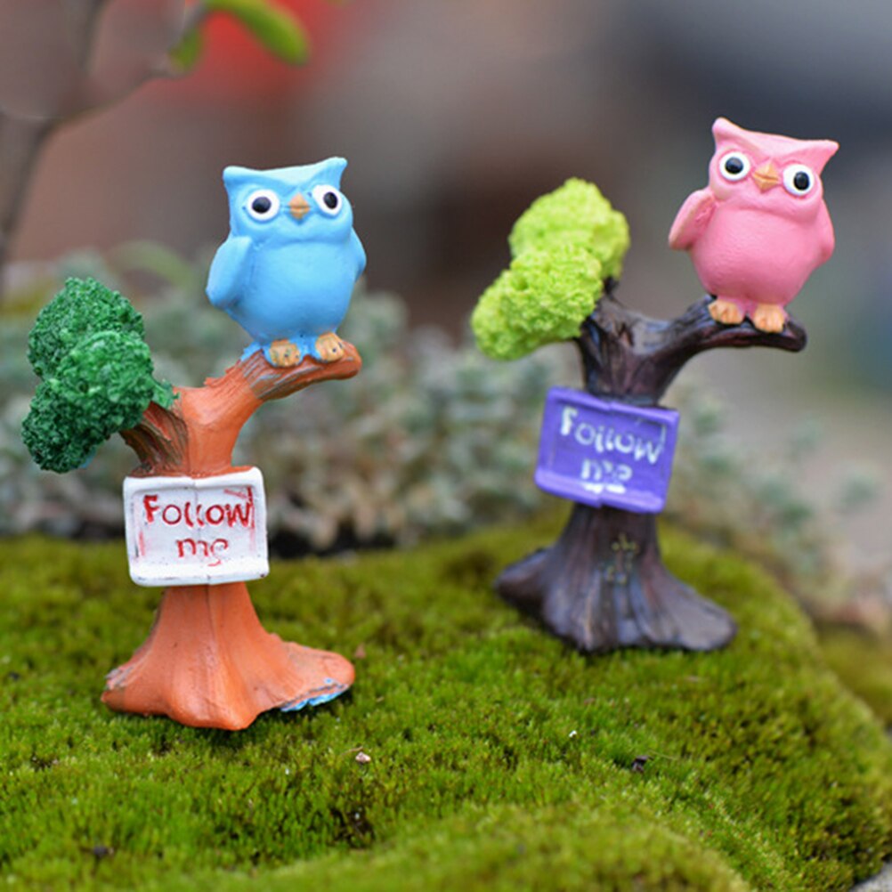 1PCS DIY Resin Owl & Tree Branch Mini Crafts Miniatures Fairy Garden Ornaments Bonsai Micro Landscape Garden Decoration