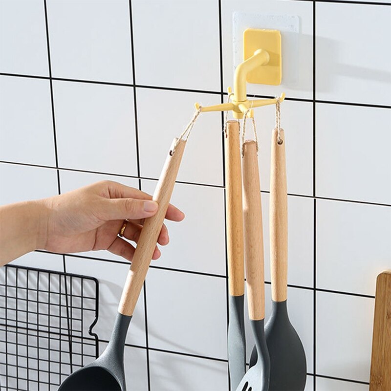 Wall Mounted 360 Rotating Coat Hanger Rotating four-claw storage hook without punching Kitchen Gadgets Accessories Bath Hook