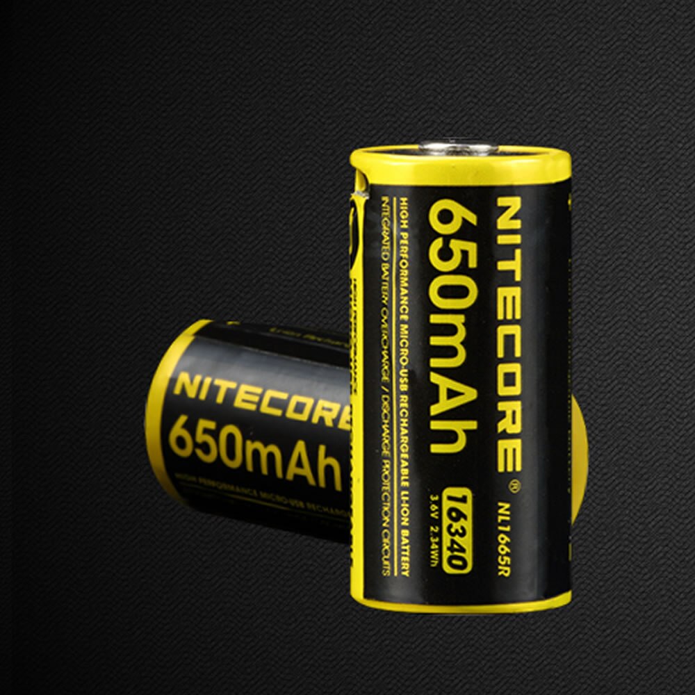 NITECORE NL1665R 650mAh 16340 CR123 Built-in Micro-USB Charge Port Rechargeable Li-ion Battery 3.6V 2.34Wh High Performance