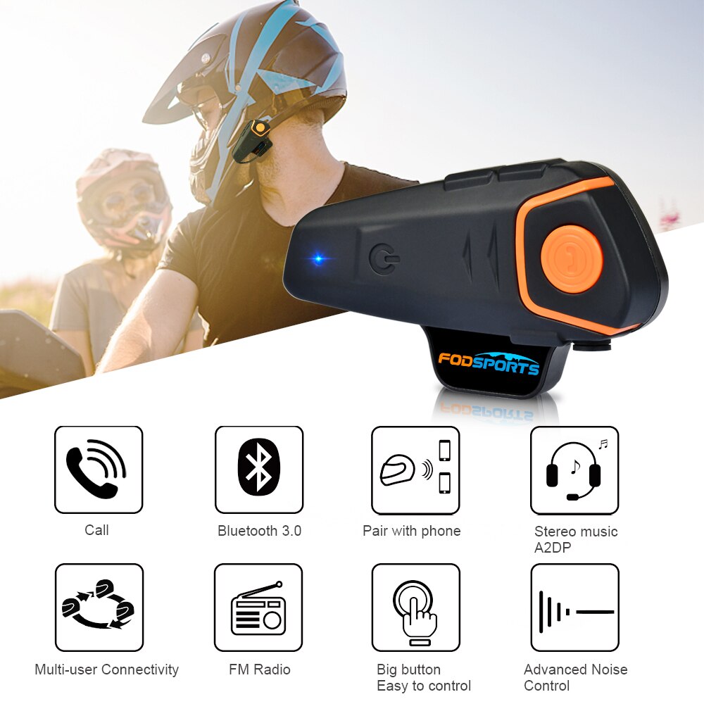 Fodsports BT-S2 del Casco Del Motociclo Citofono Wirless Microfono Impermeabile BT Interphone FM Radio 2 Piloti