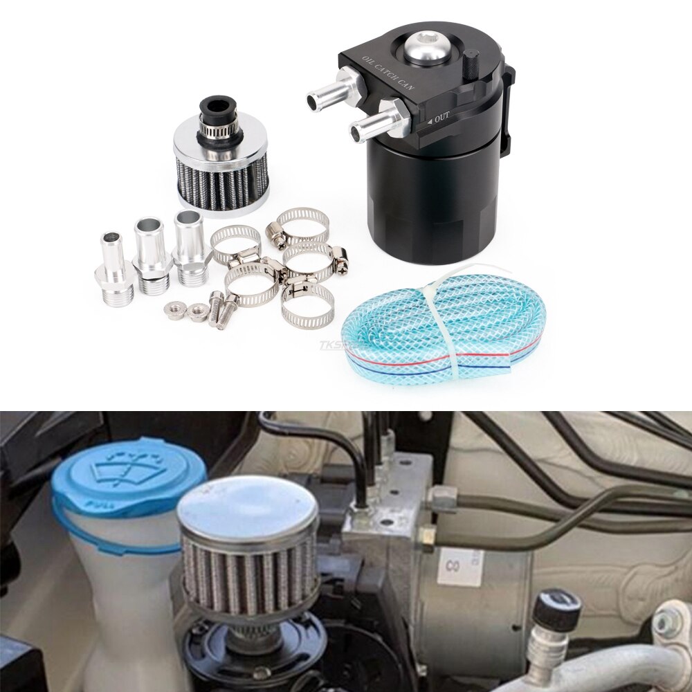 SPEEDPARK Universal Breather Tank & Oil Catch Can Fuel Tank With Breather Filter Universal Oil Filter Aluminum Alloy