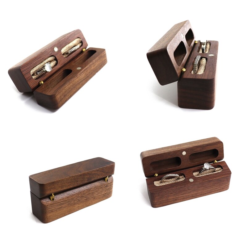 Caja de madera para anillos de compromiso, propuesta, ceremonia de boda, caja para anillos de exhibición de Joyas, caja para anillos