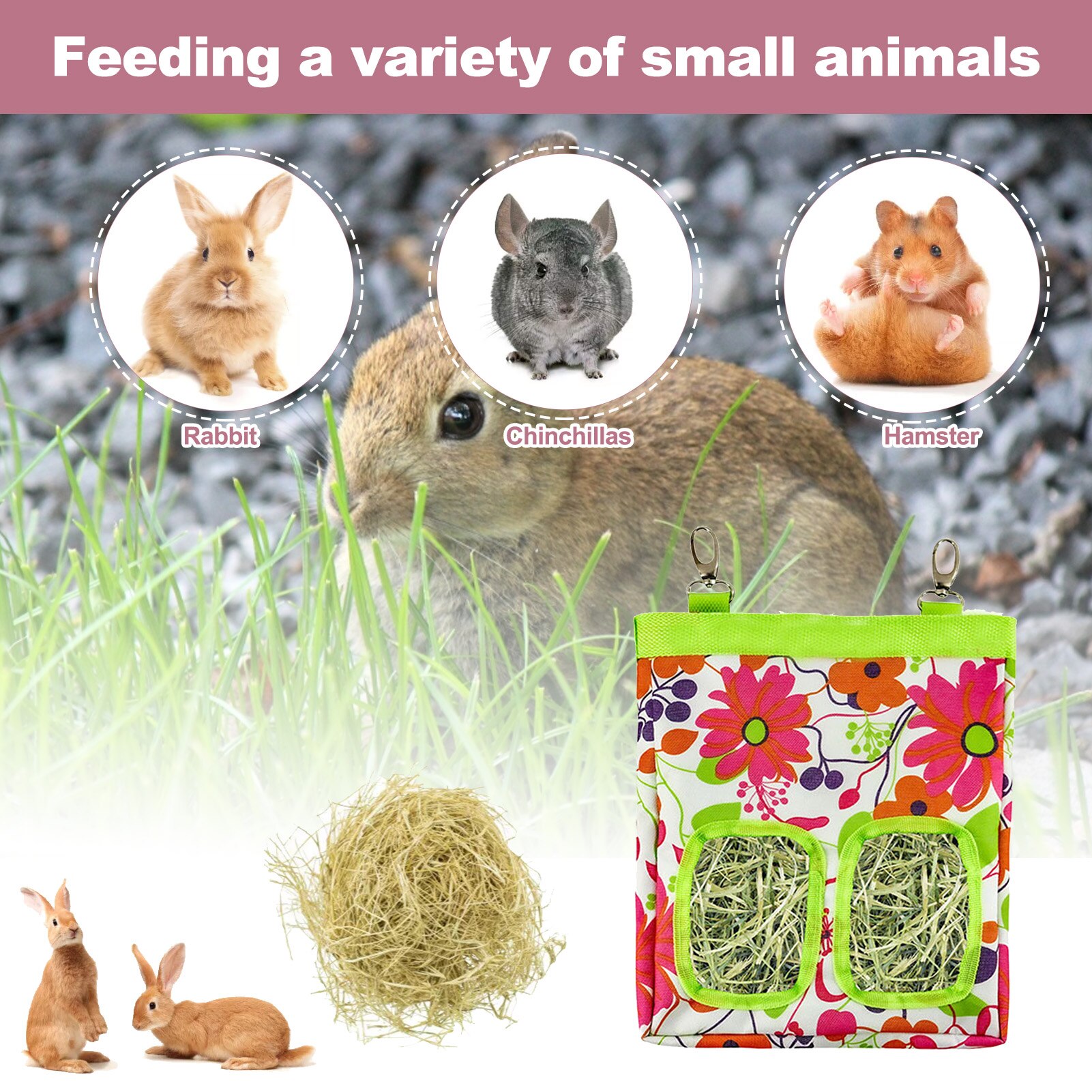 Hay Bag Hanging Pouch Feeder Holder Feeding Dispenser Container For Rabbit Guinea Pig Small Animals Pet Small Animal Supplies