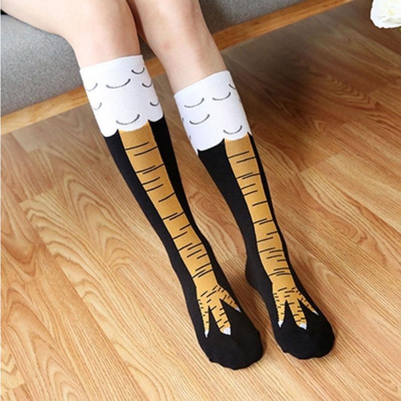 nette Karikatur Huhn Füße aufbringen Socken mit Huhn Druck kappe Frauen Mädchen Karikatur Strumpfhosen Strümpfe Weihnachten: 01