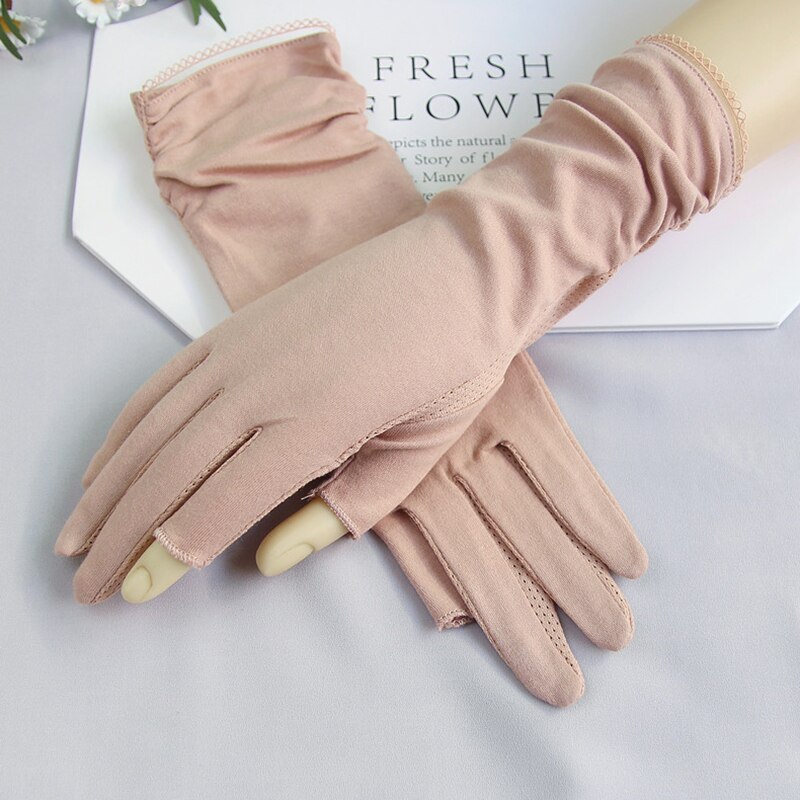 2025 Summer Women's gloves Thin Mid Length Cotton Sun Protection Driving Gloves Fingerless gloves for Women