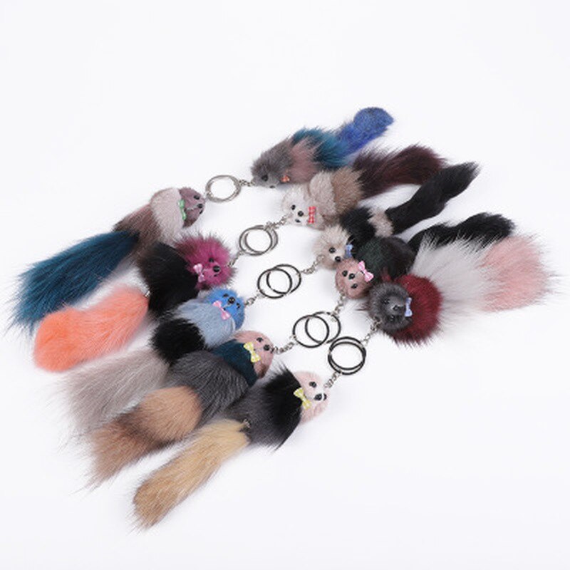 Porte-clés pompon renard chat chien, accessoires faits à la main, pendentifs, décoration suspendue charmante