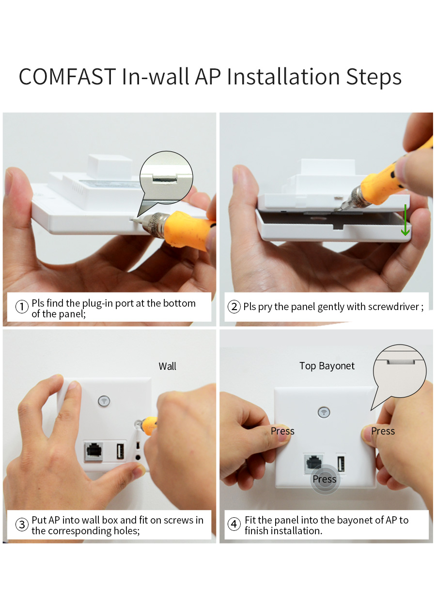 Comfast Draadloze In-Wall Ap 300Mbps Access Point Wifi 48V Poe Voeding Hotel Gebruik Ap Met usb Power Port Dual 3dBi CF-E536N