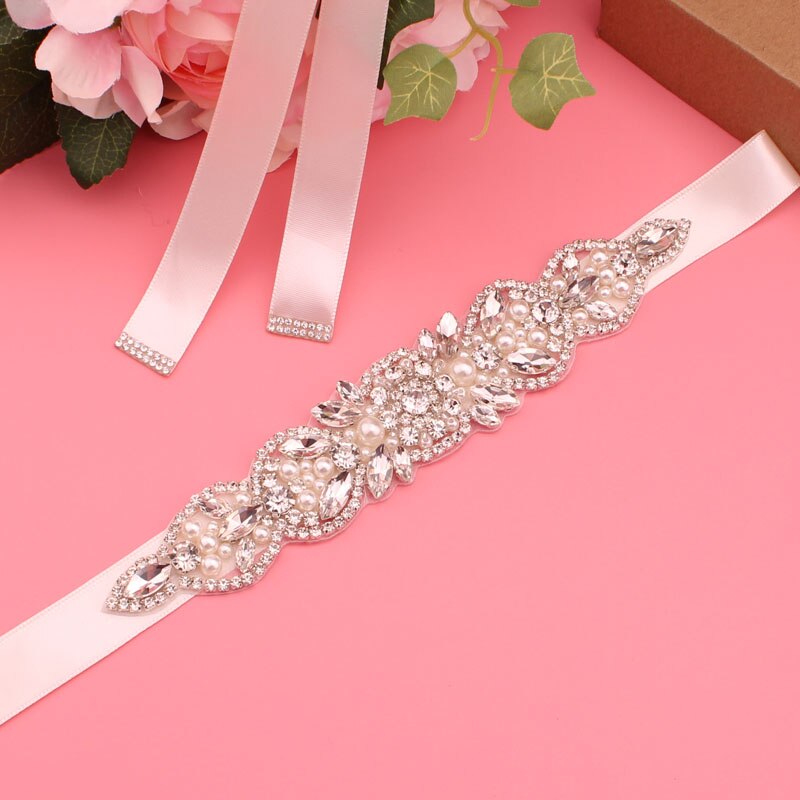 Luxe Bruiloft Riemen Bruids Kralen Riem Strass Sash Trouwjurk Accessoires Zilveren Diamant Bruidsmeisje Riemen: ivory