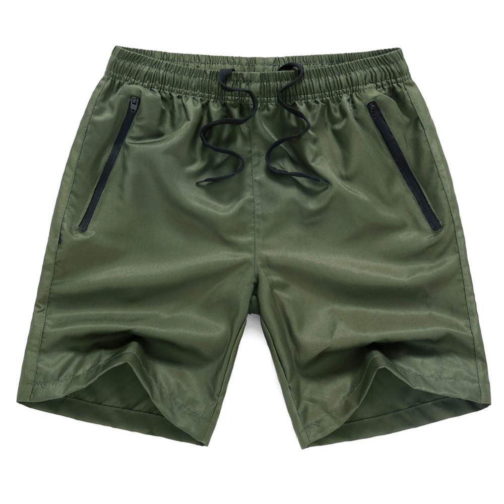 Summer Solid Color Men Shorts Quick Drying Skin-friendly Sport Elastic Pocket Drawstring Loose Beach Swim Trunks